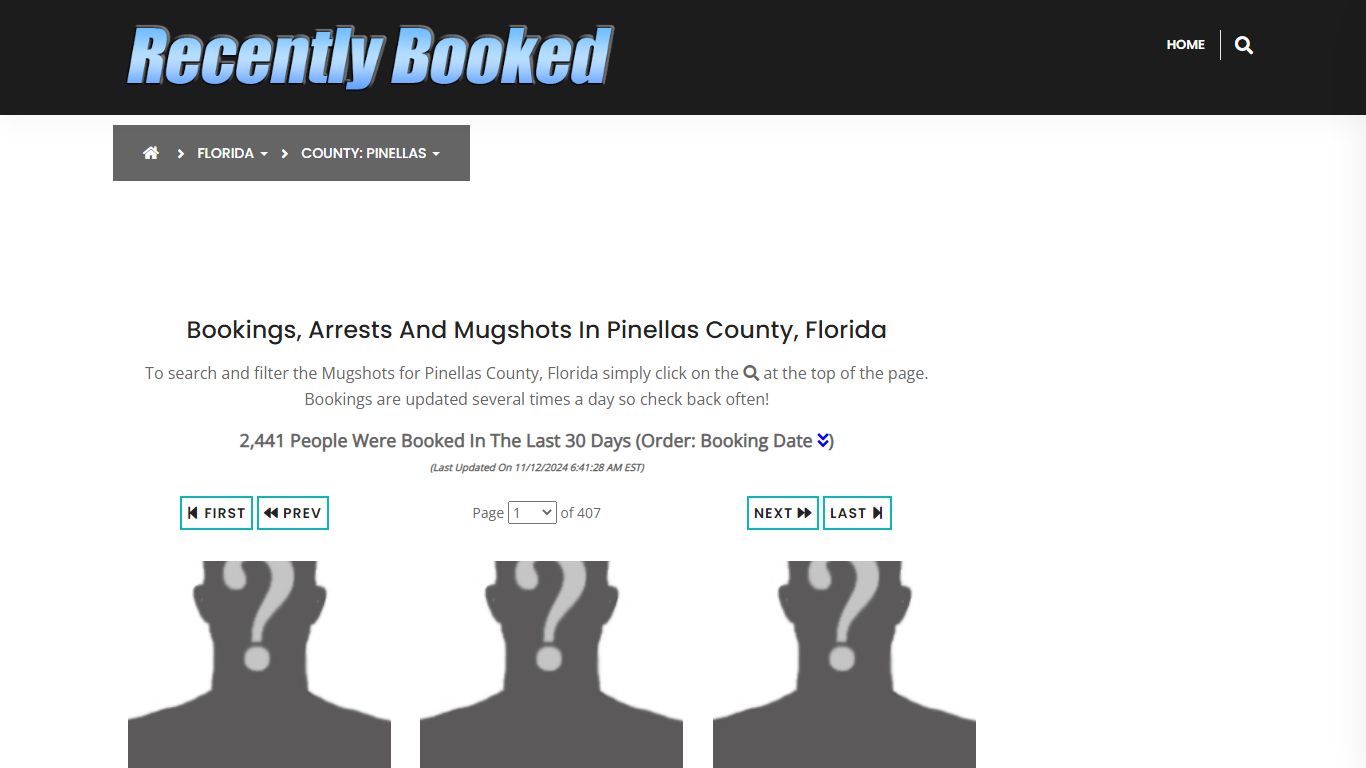 Bookings, Arrests and Mugshots in Pinellas County, Florida