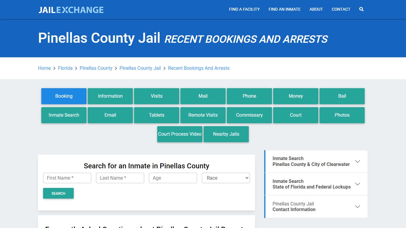 Pinellas County Jail Recent Bookings And Arrests - Jail Exchange